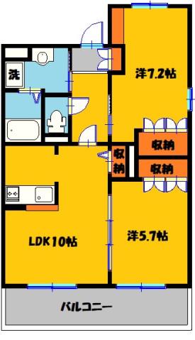 イーストヒルズ宿郷(2LDK/2階)の間取り写真