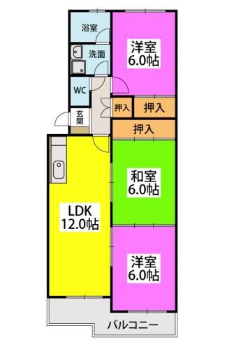 シティハイツ萩尾(3LDK/2階)の間取り写真