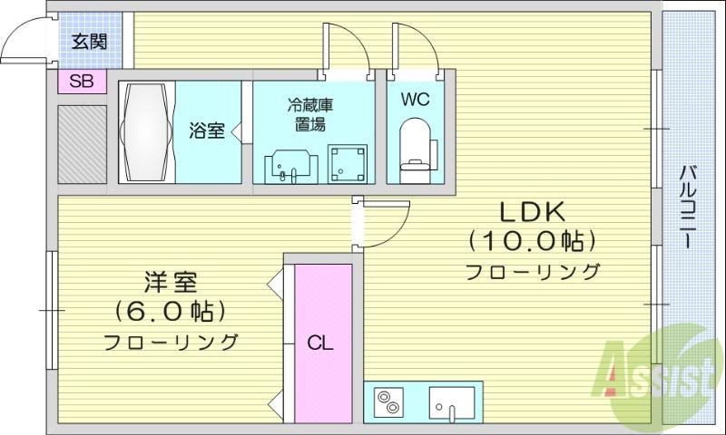富谷レジデンス1(1LDK/1階)の間取り写真