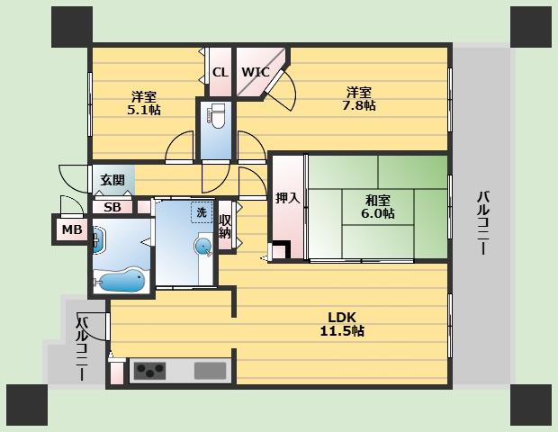 ローレルコート北緑丘(3LDK/9階)の間取り写真