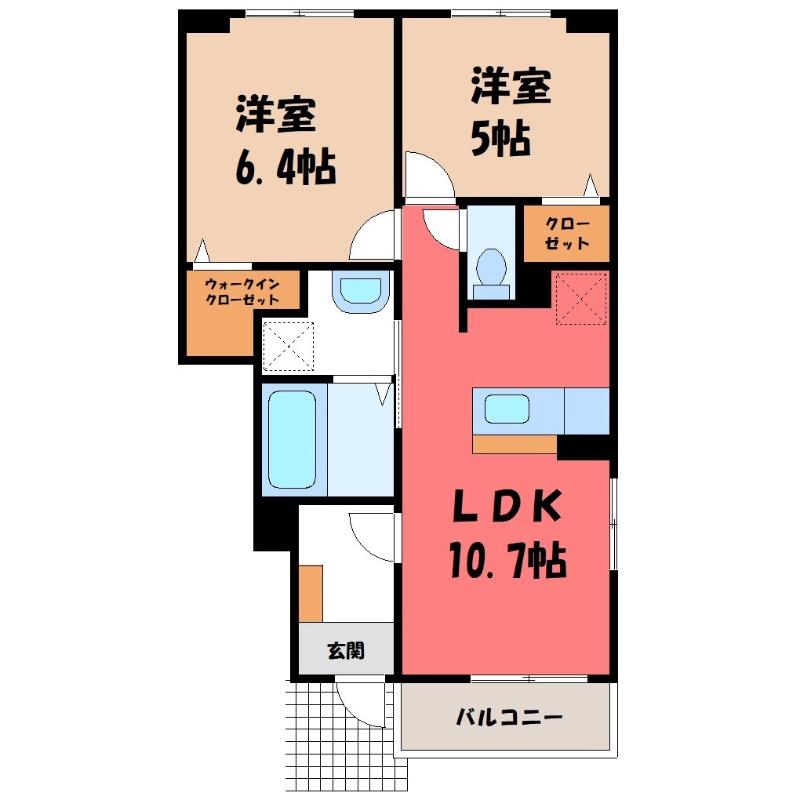 カレント レジデンス 下増田I(2LDK/1階)の間取り写真