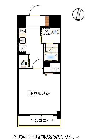 グランスクエア岡山駅西(1K/2階)の間取り写真