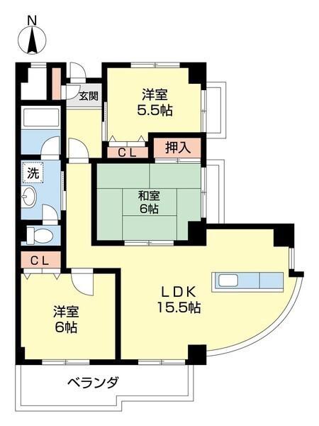 ヒルズ砂山(3LDK/5階)の間取り写真