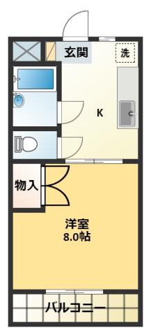 ハイライズ細島(1DK/4階)の間取り写真