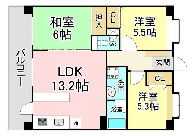 アクロス黒崎ロイヤルヒルズ(3LDK/3階)の間取り写真