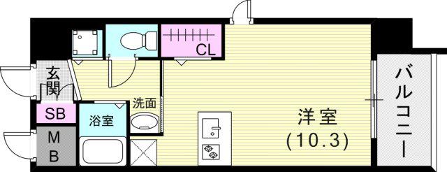 プレサンス三宮花時計前(ワンルーム/5階)の間取り写真