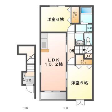 アンソレイエ(2LDK/2階)の間取り写真