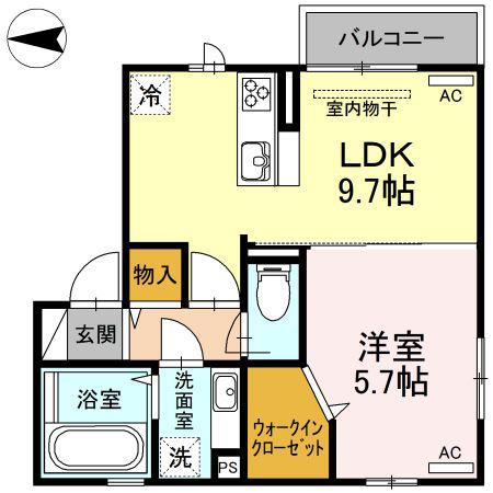 ウィステリア江津(1LDK/2階)の間取り写真