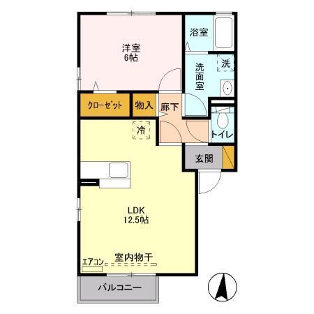 ボナール B(1LDK/2階)の間取り写真