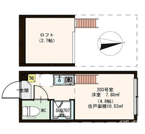 ハーモニーテラス下高井戸(ワンルーム/2階)の間取り写真