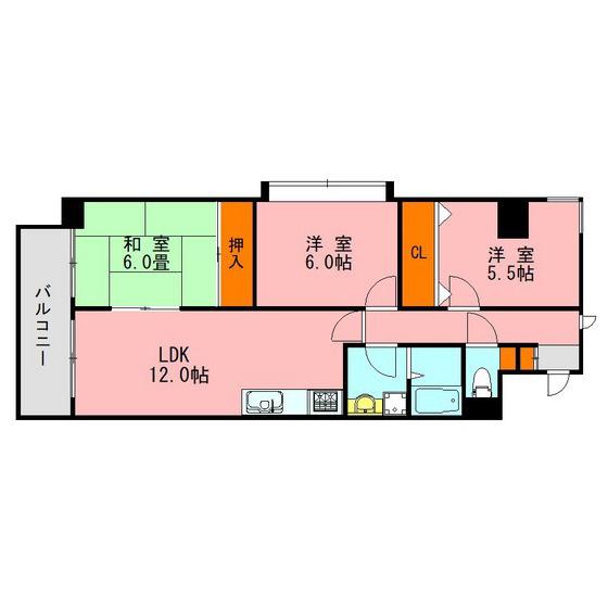グランディ野間(3LDK/9階)の間取り写真