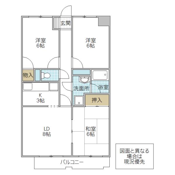トワメゾン水戸B棟(3LDK/2階)の間取り写真