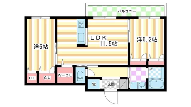 カドデュソレイユ(2LDK/2階)の間取り写真