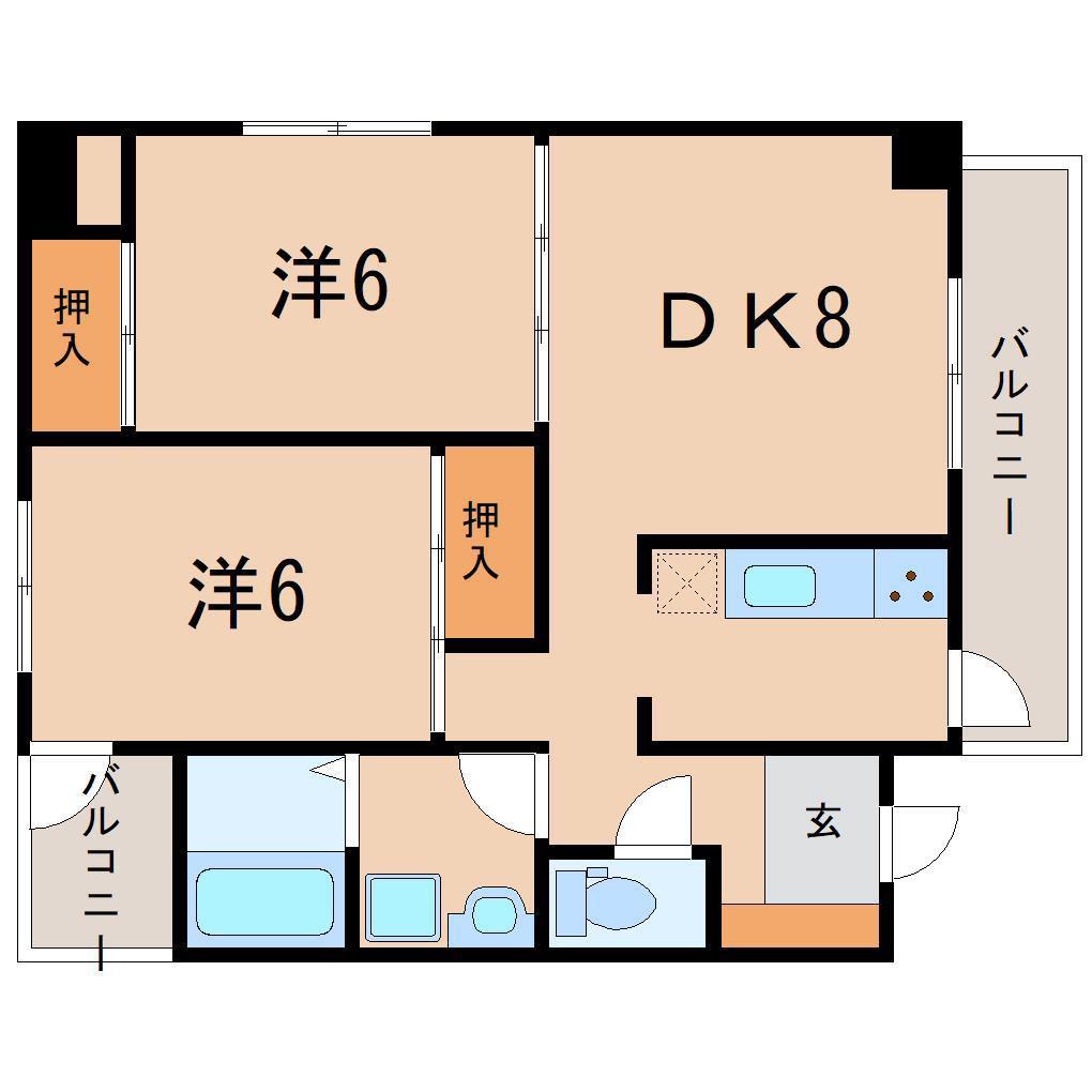 ラシェール追分(2LDK/3階)の間取り写真