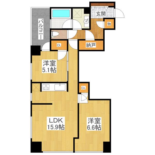 シティータワー宇都宮(2LDK/3階)の間取り写真