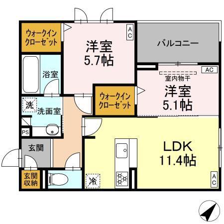プリムラコウチ(2LDK/3階)の間取り写真
