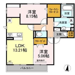 ヒルズ表山(2LDK/2階)の間取り写真