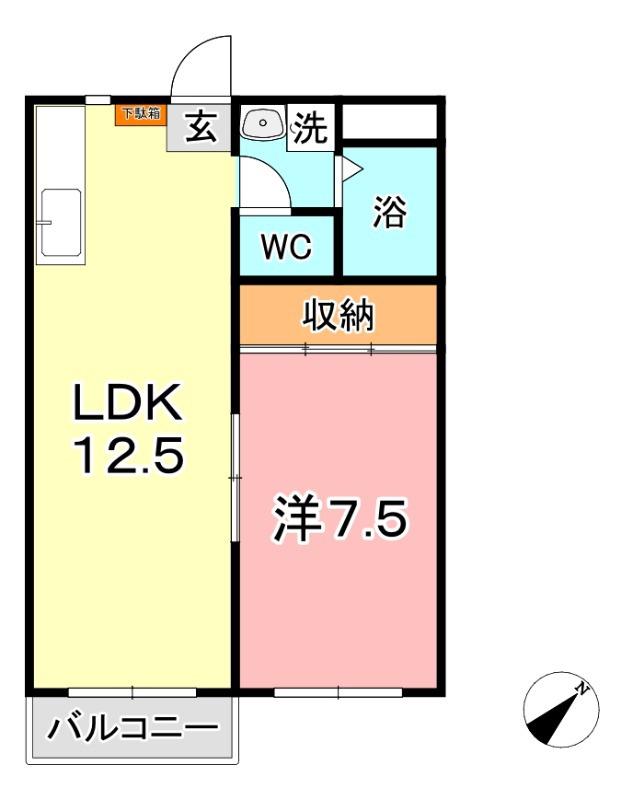 アパートメント新宅C棟(1LDK/2階)の間取り写真