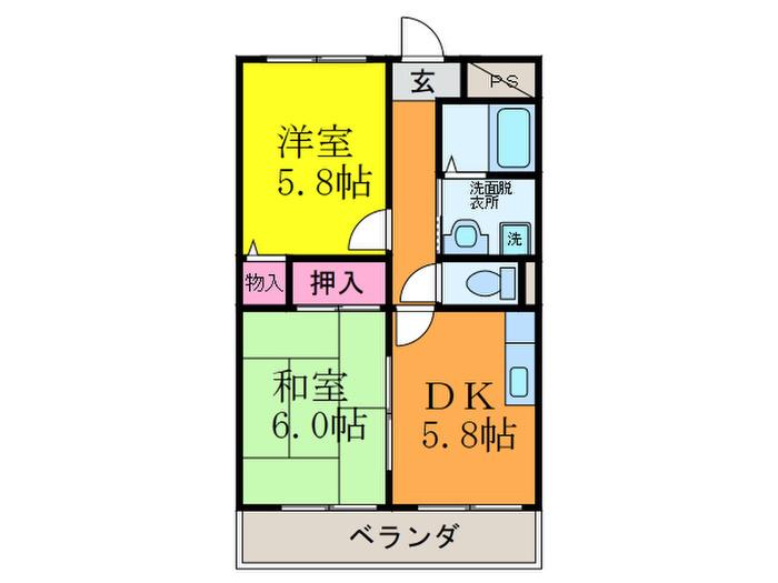 ピュアプレイス(2DK/2階)の間取り写真