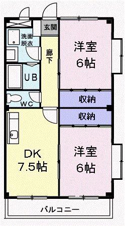 ビューシャトル(2DK/2階)の間取り写真