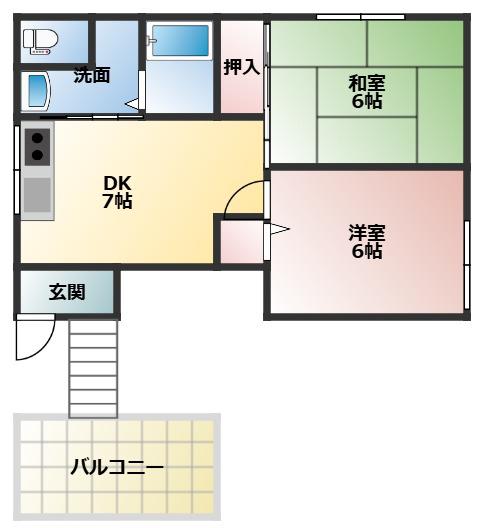 コーポプラム(2DK/2階)の間取り写真