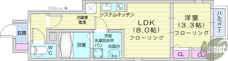 シエル宮町(1LDK/1階)の間取り写真