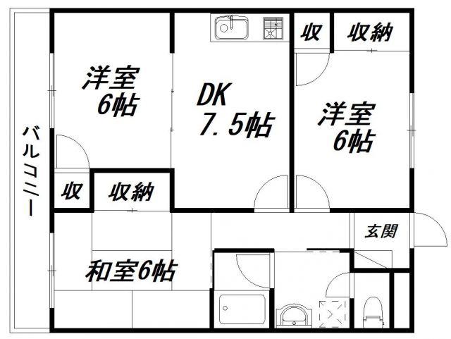 パークサイド高木(3DK/3階)の間取り写真