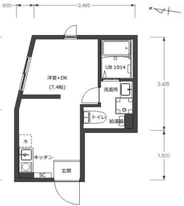 ベース三ツ沢下町(1DK/1階)の間取り写真