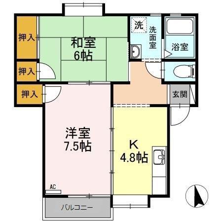 アーバンスプリングB棟(2K/2階)の間取り写真