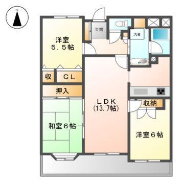 サンハウス大曽根(3LDK/4階)の間取り写真