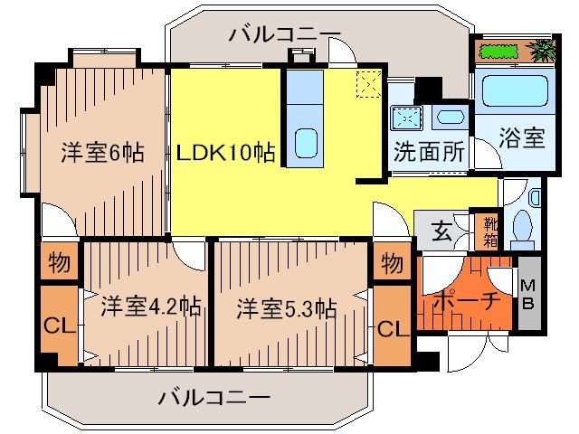 ティーダ西原(3LDK/3階)の間取り写真