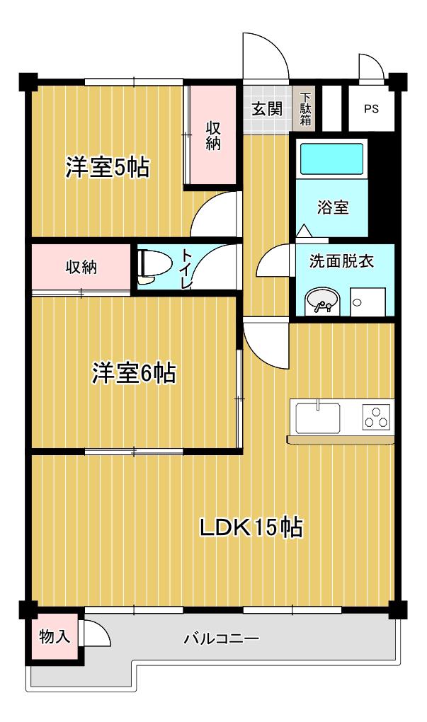 宇都宮ロイヤルコーポ(2LDK/6階)の間取り写真