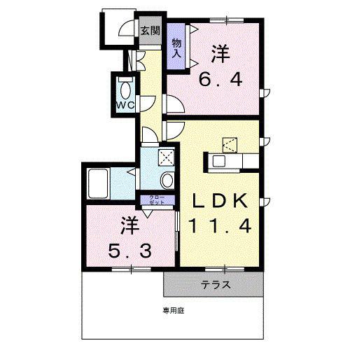シャーメゾン西庄II(2LDK/1階)の間取り写真