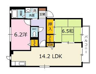 アミターバA棟(2LDK/2階)の間取り写真