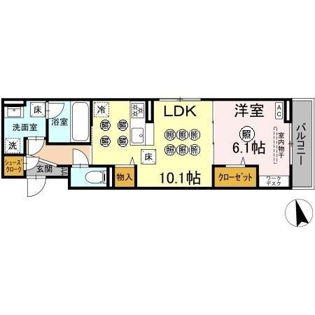 D-RESENA花ヶ島(1LDK/1階)の間取り写真