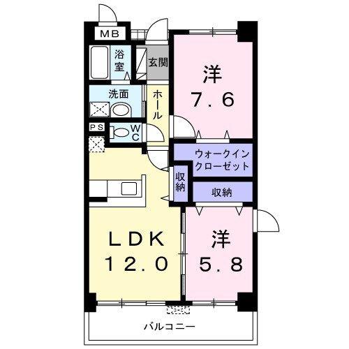 エレガント(2LDK/2階)の間取り写真