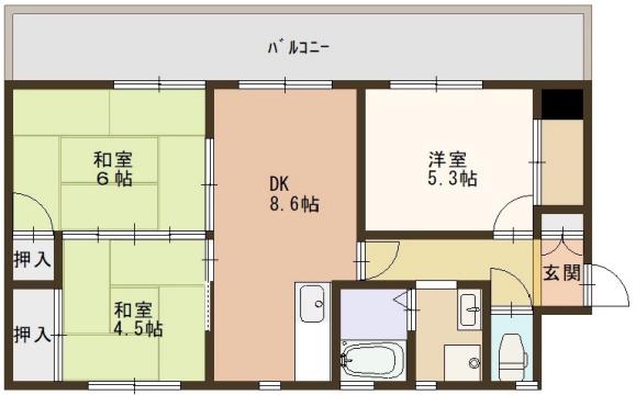 レスポール(3DK/1階)の間取り写真