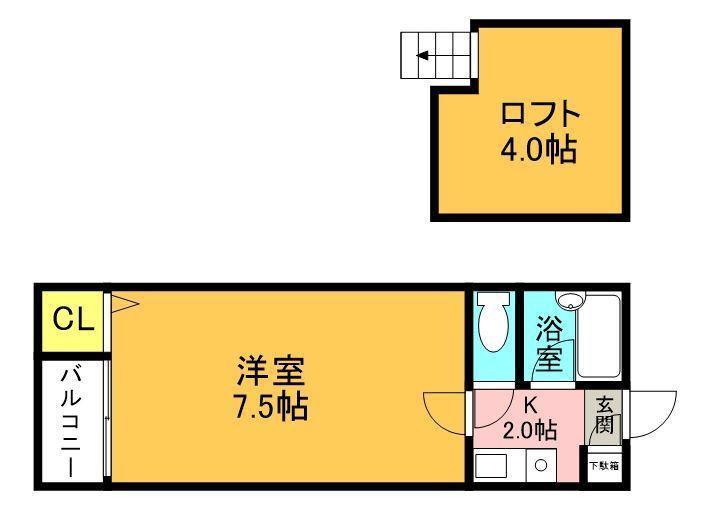 マキシム山荘通(1K/2階)の間取り写真
