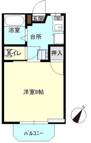 ルシエルC棟(1K/2階)の間取り写真