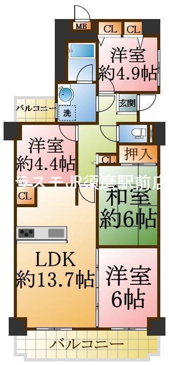 パームスクエアージェームス山(4LDK/8階)の間取り写真