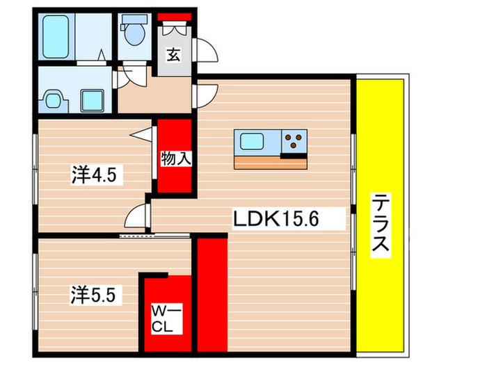 フレグランス城ヶ丘(2LDK/1階)の間取り写真