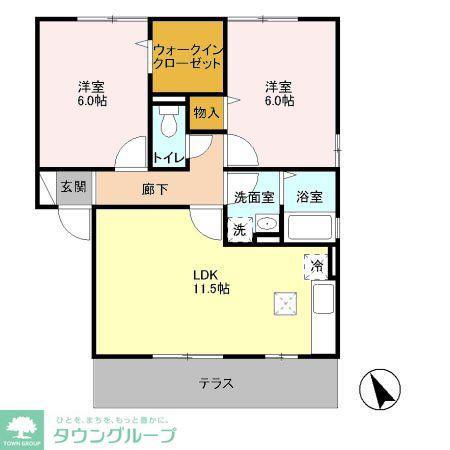 クレストコートA・B(2LDK/1階)の間取り写真