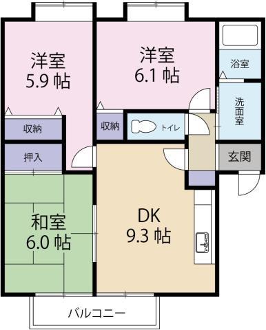 フォブール城南(3DK/2階)の間取り写真