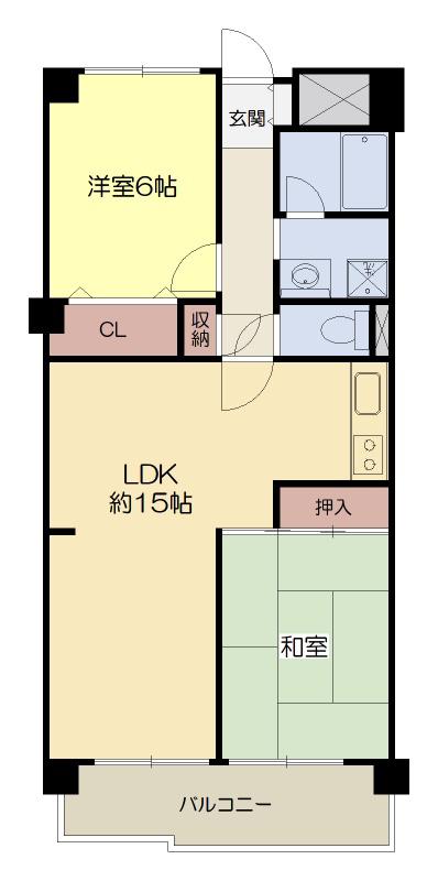 ベルヴュー春日(2LDK/2階)の間取り写真
