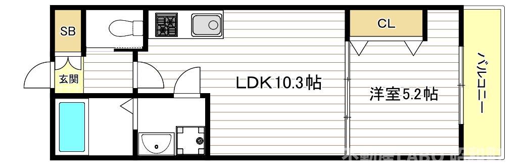 セレニティ照ヶ丘矢田B棟(1LDK/2階)の間取り写真