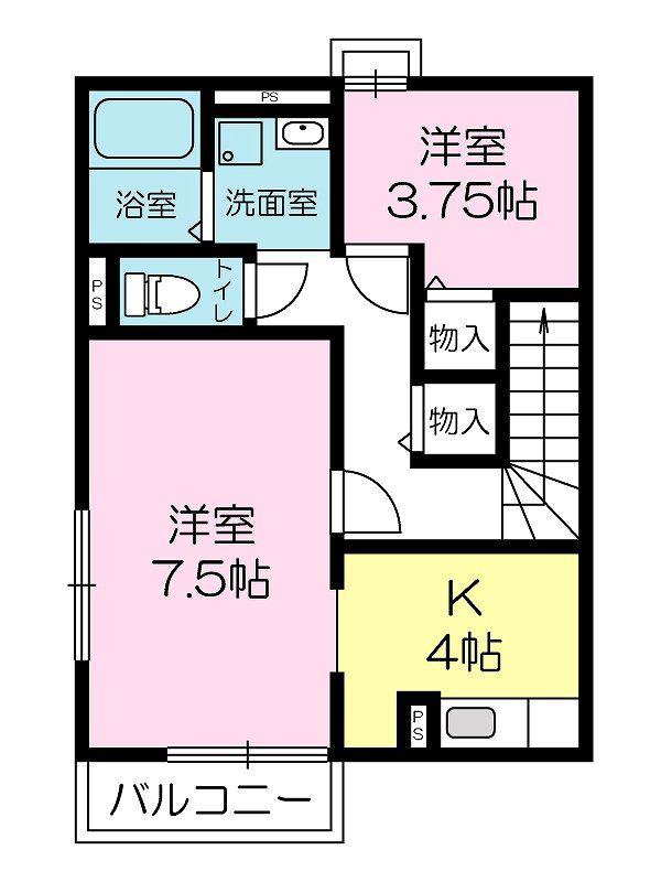 セジュールN(1K/2階)の間取り写真
