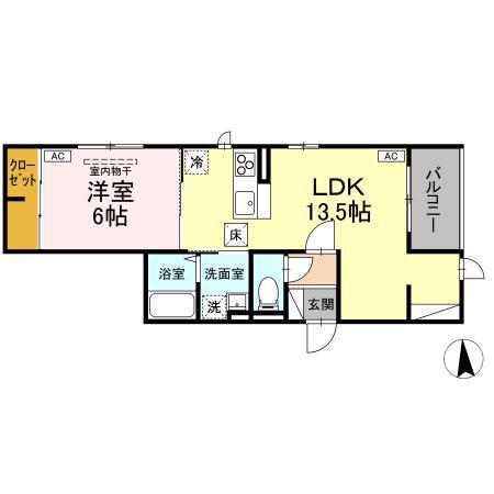 DーROOMルント連坊 B(1LDK/1階)の間取り写真