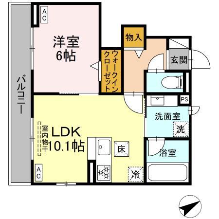 エスポワール呉竹(1LDK/1階)の間取り写真