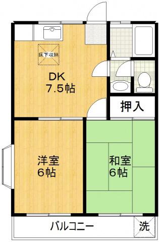 レスポワール宮崎I(2DK/1階)の間取り写真
