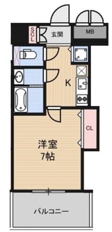 LUXE芦屋南(1K/2階)の間取り写真